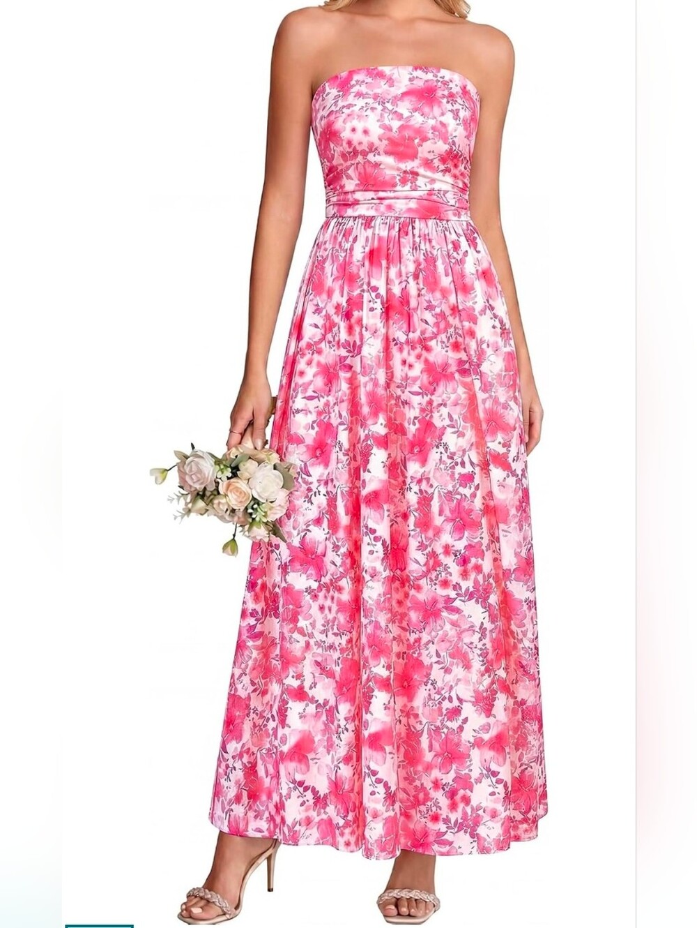 Floral Pink Strapless Maxi Dress
